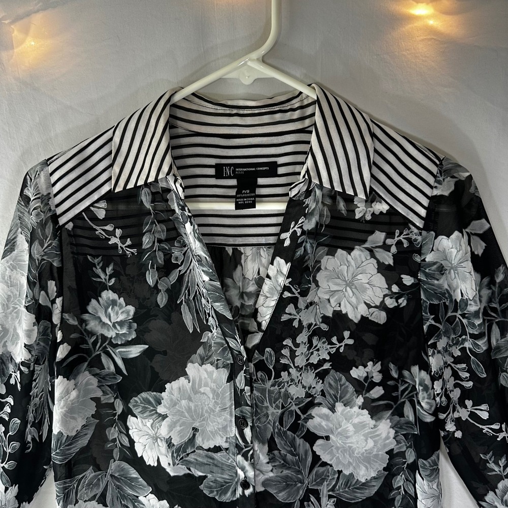 INC International Concepts Floral Tunic Women's PS Petite S Stripe Semi Sheer - Picture 2 of 13
